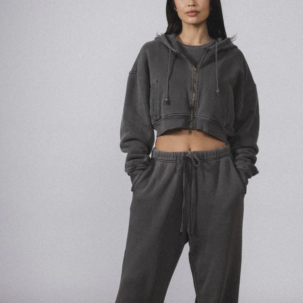 Gray Cropped Hoodie Sweatshirt for Women